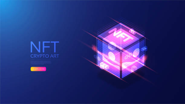 Isometric NFT Isometric NFT with blockchain technology non fungible token stock illustrations