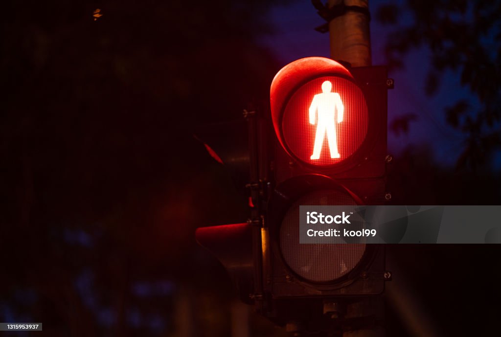 Traffic Light Red Llight Prohibited Night Stock Photo