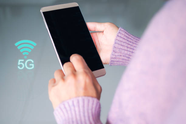 istock Mock up mobile with 5G signal symbols. 1315969434