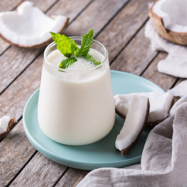 istock Healthy vegan coconut indian lassi on a table 1315969780