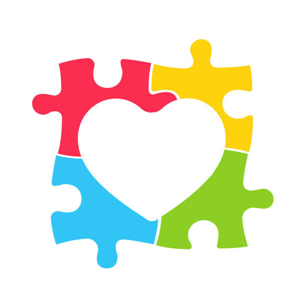 Heart shaped colorful puzzle The concept of children with autism. isolate on background. Heart shaped colorful puzzle The concept of children with autism. isolate on background. autism stock illustrations