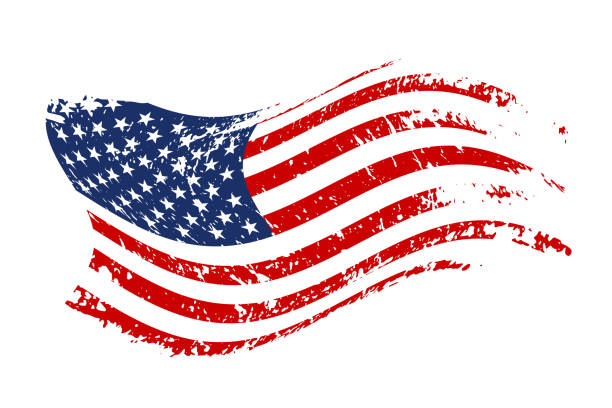 ilustrações de stock, clip art, desenhos animados e ícones de grunge waving american flag isolated on white background. scratched usa national symbol. vector design element. - grunge dirty banner red