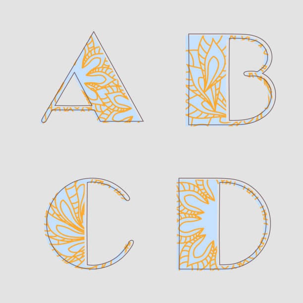 Alphabet letters, floral design. Flat style. Floral alphabet. The ornament is inside the letter. Abstract style. rockefeller center illustration stock illustrations