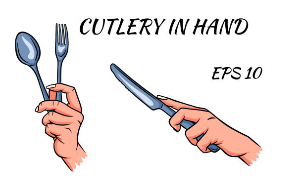 istock Cutlery. Fork, spoon and knife in hand. Cartoon style. A restaurant. 1315985664