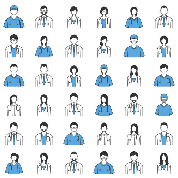 satz von ärzten und krankenschwestern avatare. - chirurg stock-grafiken, -clipart, -cartoons und -symbole