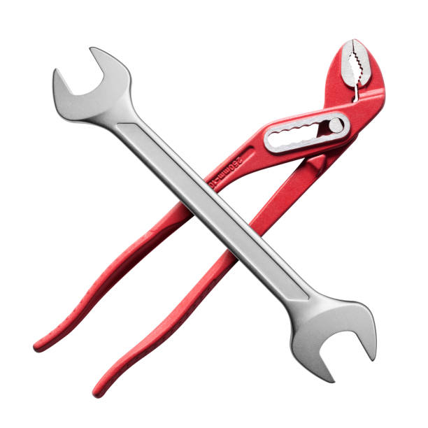 icône de service. pinces à clé et pompe à eau. - adjustable wrench wrench clipping path red photos et images de collection