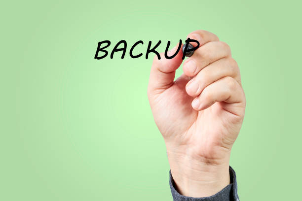 istock Hand of man writing the word Backup on a transparent board. 1315989640
