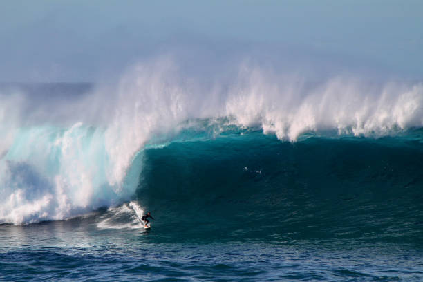 giant wave surfer - big wave surfing imagens e fotografias de stock