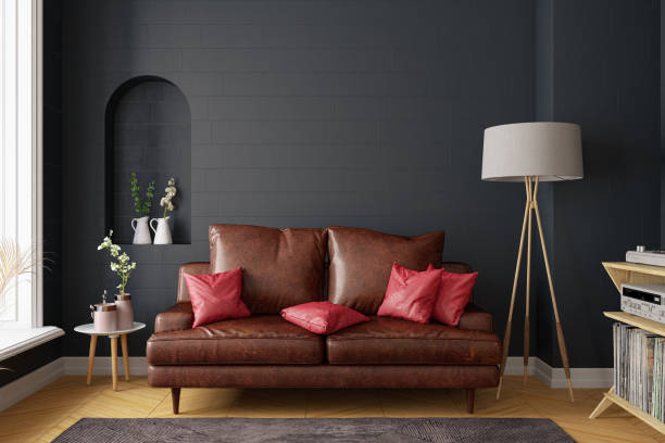Large luxury modern bright interiors Living room mockup illustration 3D rendering image
