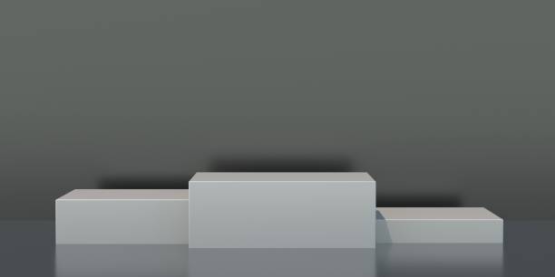 istock Display platforms set empty, white blocks on gray color background. 3d illustration 1316001651