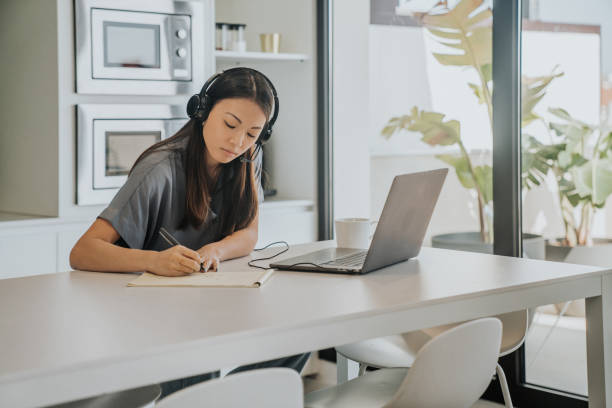 istock Focused young woman studing from home 1316001720
