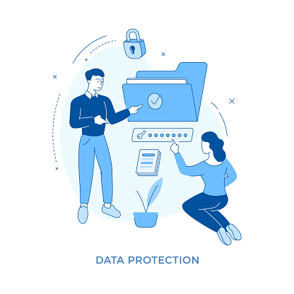 Ilustrasi Vektor Konsep Proteksi Data Linear Datar Ilustrasi Stok
