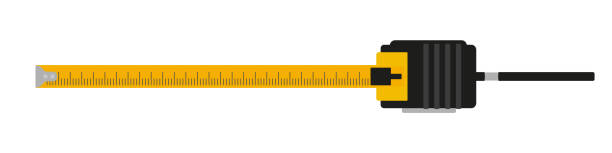 테이프 측정 아이콘입니다. 흰색으로 격리된 플랫 벡터 일러스트레이션 - tape measure measuring length vector stock illustrations