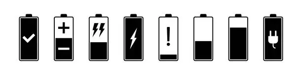 Vector illustration of Battery charging icons. Flat vector illustration isolated on white