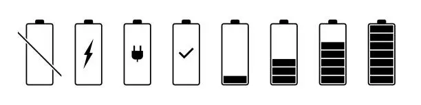 Vector illustration of Battery charging icons. Flat vector illustration isolated on white