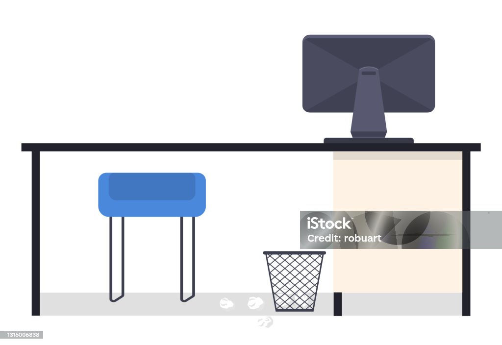 Clean Empty Workdesk Animation Interior Of Office Empty Workplace Isolated At White Chair Office Table ...