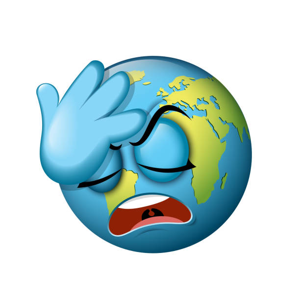 Earth emoticon placing hand on head - planet emoji with facepalm gesture - isolated vector illustration Earth emoticon placing hand on head - planet emoji with facepalm gesture facepalm funny stock illustrations