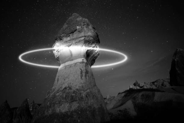 istock Circle stunning neon light shape in night cappadocia fairy chimneys 1316007451