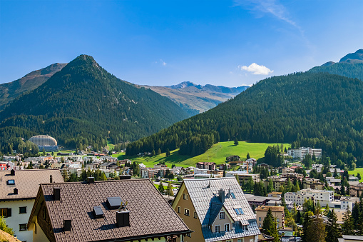 Summer view of Davos, in the Swiss canton of Graubunden