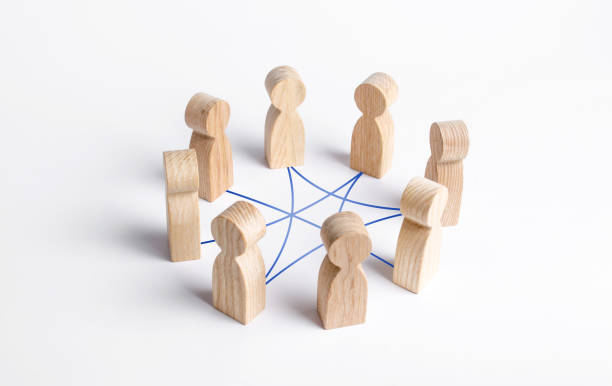 istock Circle of people interconnected by curves lines. cooperation, teamwork, training. Collaboration and cooperation, participation. Social connections, joining to solve tasks. Staff, community meeting 1316008994