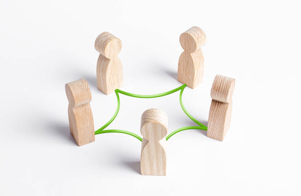 istock Circle of people interconnected by curves lines. cooperation, teamwork, training. Collaboration and cooperation, participation. Social connections, joining to solve tasks. Staff, community meeting 1316009000