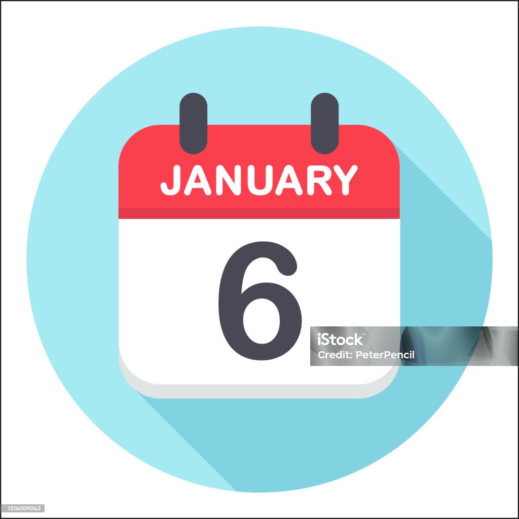 January 6 Calendar Icon Round Stock Illustration Download Image Now