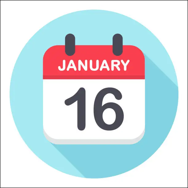 Vector illustration of January 16 - Calendar Icon - Round