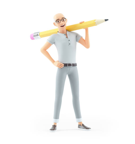 istock 3d senior man carrying pencil on his shoulders 1316009685
