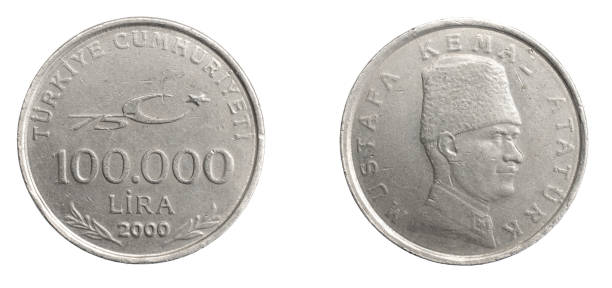 istock Turkey one hundred thousand lira coin on white isolated background 1316011944