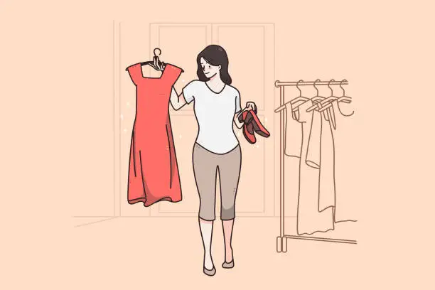 Vector illustration of Hard choice and fitting room concept