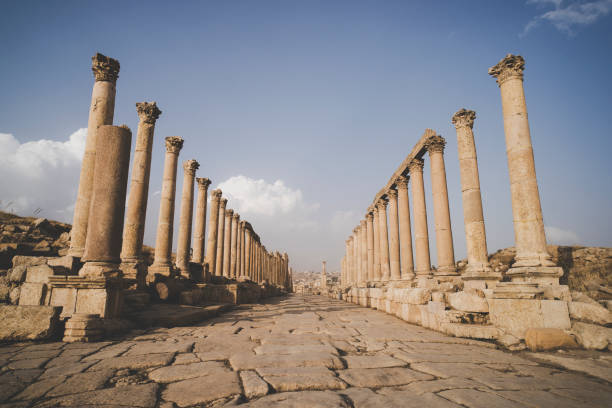 istock Cardo Maximus, the main street through ancient Jerash, - ruined, largest and most interesting Roman city in Jordan 1316013180