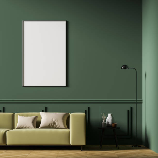 istock Living room interior with beige sofa and white poster 1316013669