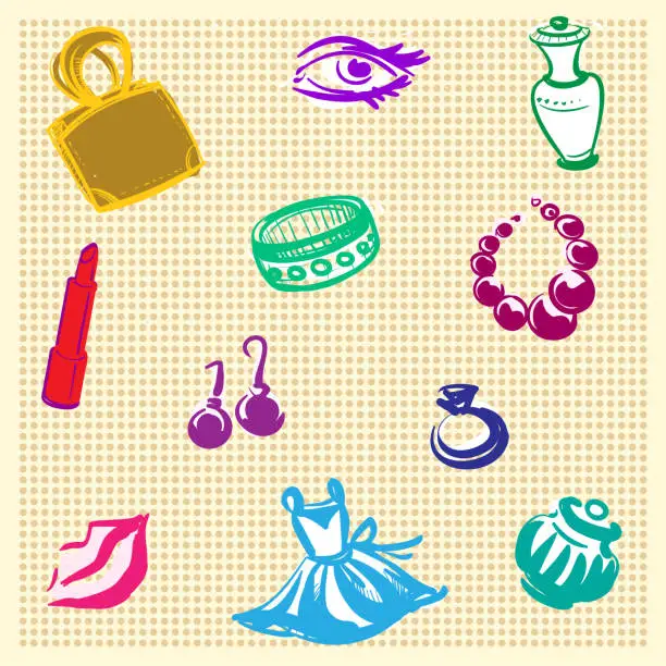 Vector illustration of Background decorated with sketches on the theme of women's perfumes