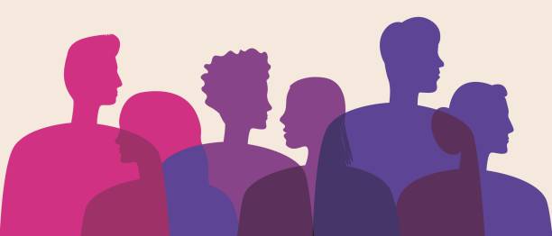 bisexuelle menschen in der farbe der flagge der bisexualität, silhouette vektor stock illustration mit bisexuellen als lgbtq-community - bi sexual stock-grafiken, -clipart, -cartoons und -symbole
