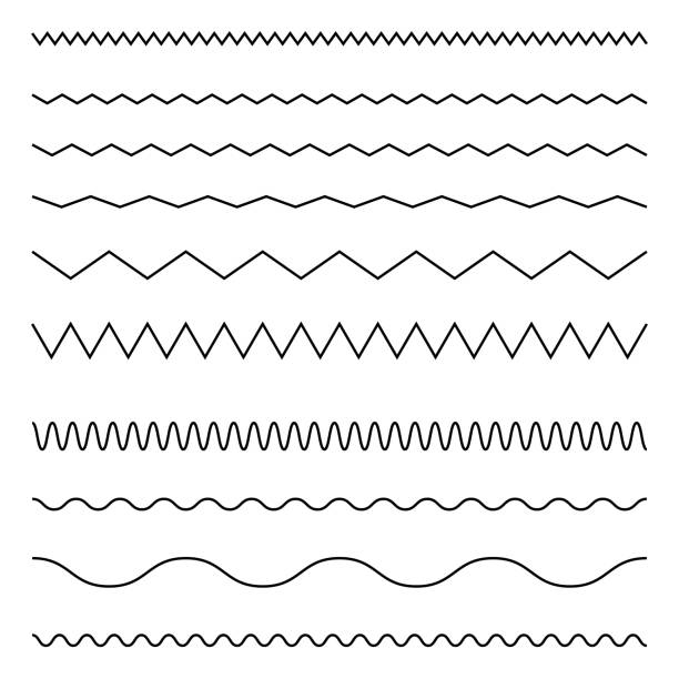 Seamless line and wavy zigzag lines Seamless line and wavy zigzag lines. Graphic design elements. Outline sign border element kit. serrated stock illustrations