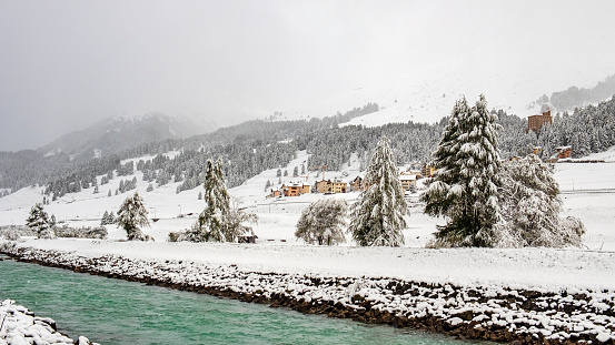 Snowy landscape around the village of Zouz in the Swiss canton of Graubunden