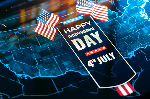 Fourth of July Background - Happy Fourth of July Message over American Flag at Digital Screen