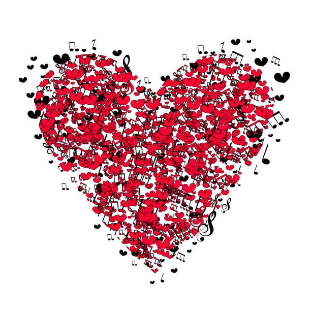 istock Heart with notes Love hand drawn illustration heart on white background. Valentine day, romantic holiday symbol. 1316019317