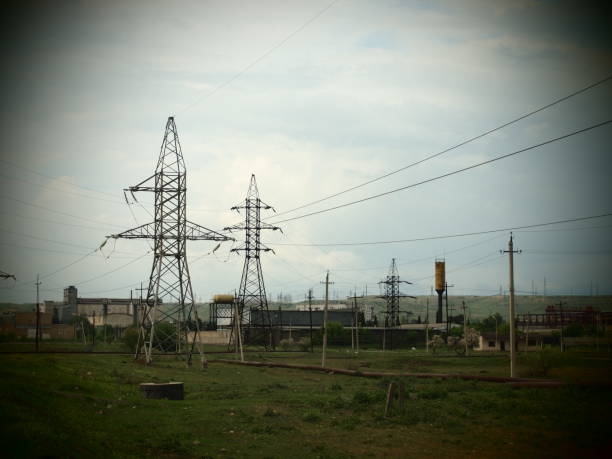 Electricity pylons view with strong vignette effect.
