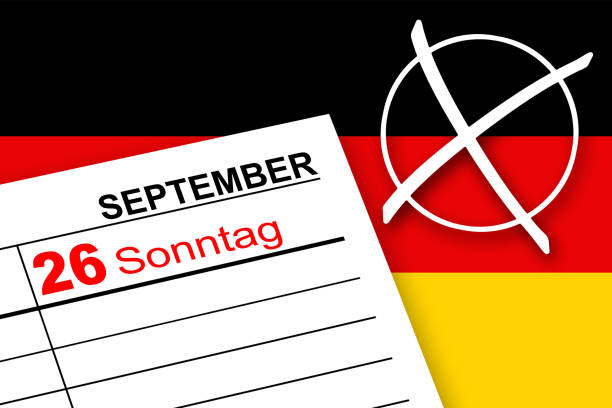 istock Calendar September 26  2021 and German flag 1316021184
