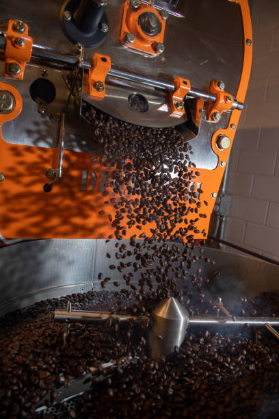 istock Dropping dark roasted coffee in to cooing bin. 1316021784