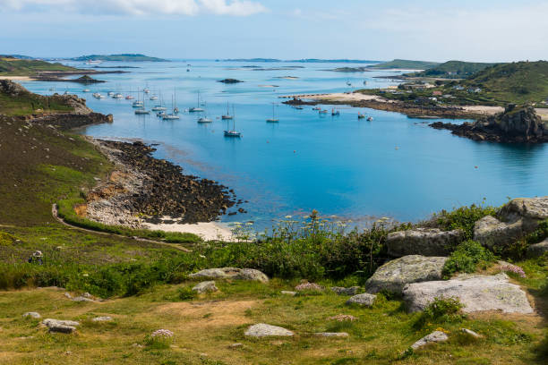 Tresco and Bryher, Isles of Scilly, Cornwall, UK Tresco channel between Tresco and Bryher tresco stock pictures, royalty-free photos & images