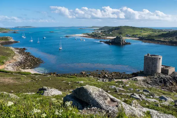 Tresco Channel showing Cromwell's Castle and Isle of Bryher