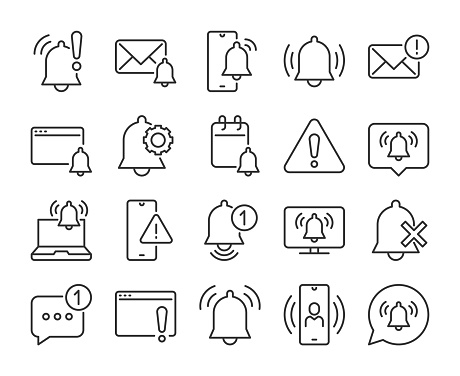 Set of Notification Line Icons. Vector Illustration. Editable Stroke, 64x64 Pixel Perfect.