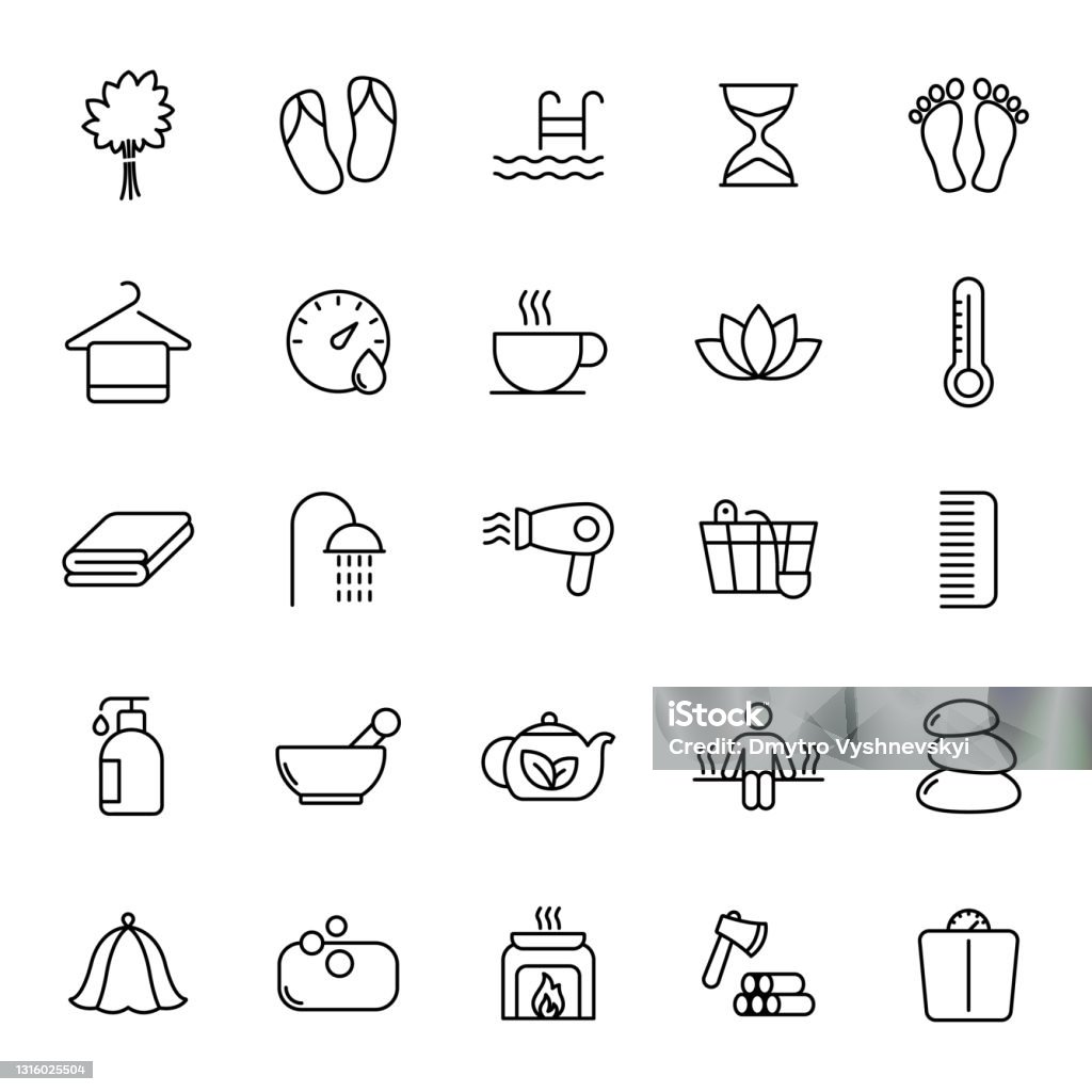 Spa And Sauna Line Vector Icons Isolated On White Spa And Sauna Linear Icon  Set For Web And Ui Design Mobile Apps And Print Products Stock Illustration  - Download Image Now - iStock