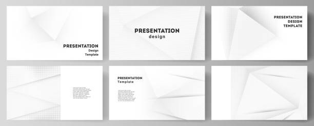 Vector layout of the presentation slides design templates, multipurpose template for presentation brochure, brochure cover. Halftone dotted background with gray dots, abstract gradient background Vector layout of the presentation slides design templates, multipurpose template for presentation brochure, business report. Halftone dotted background with gray dots, abstract gradient background powerpoint template background stock illustrations