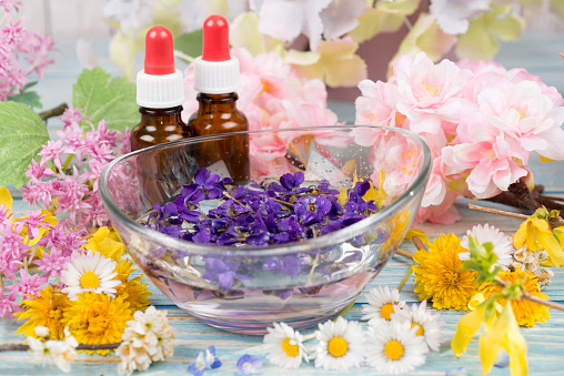 Alternative medicine equipment - Bach Flower Remedy, Homeopathy, essential oils