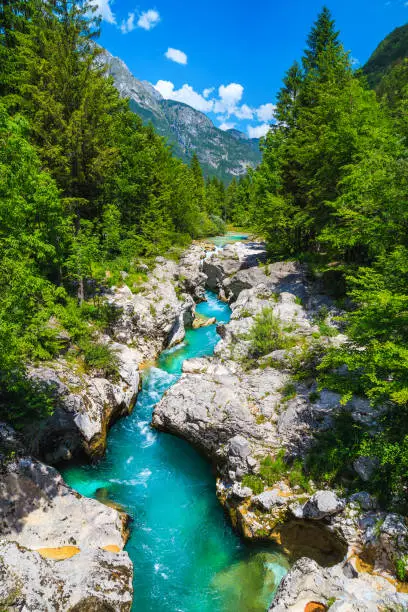 Photo of Picturesque Soca river in the rocky gorge near Bovec, Slovenia