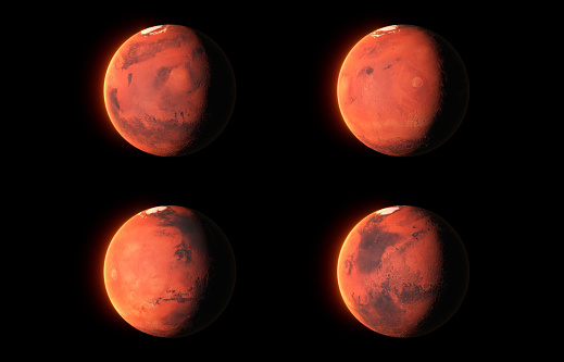 Planet Mars on black background. 4 variations. \nImage courtesy: http://eol.jsc.nasa.gov/SearchPhotos/