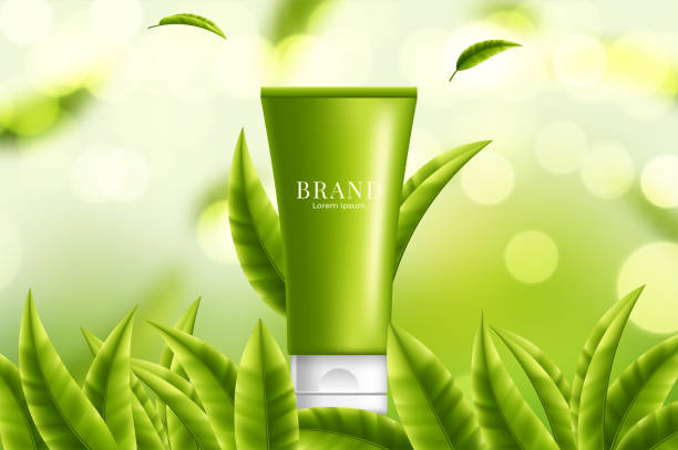 istock Green tea skin care banner ads with tea garden background 1316028846